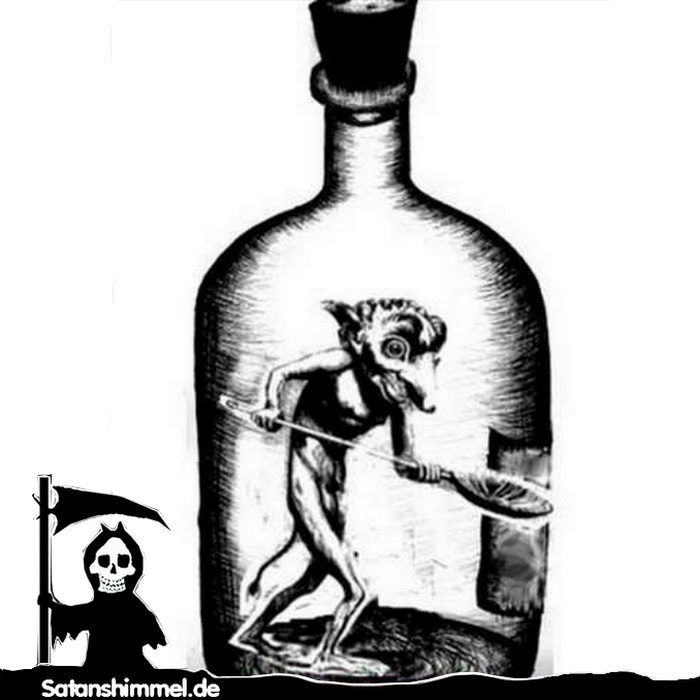 Der Dämon Ukobach (Collin de Plancy, Dictionnaire Infernal, Jahr 1818), einen Dämon geringen Ranges, als Flaschengeist (Teufel im Glas), eingesperrt in eine magisch präparierte Flasche.