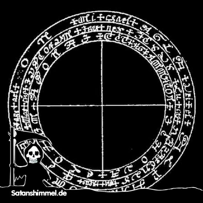 Abbildung: Schutzkreis für den Magier (nach John Dee), wird benötigt für die Beschwörung der Geister. Der Schutzkreis kann mit geheimen Zeichen und Okkultismus-Symbolen versehen sein.
