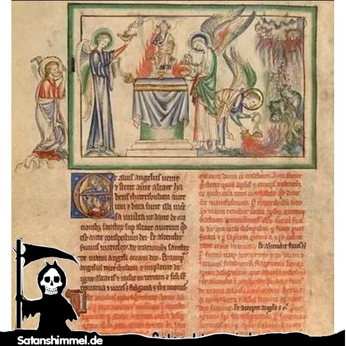 Apokalypse: Das siebte Siegel: Ein Engel beräuchert den Altar und verbreitet das Räucherwerk über der Erde (Manuskript ca. aus dem Jahr: 1255 - 1260).