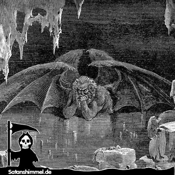 Satan ist gefangen in der Eishölle, dem neunten Höllenkreis (Illustration von Gustave Doré, entstanden zwischen 1861 and 1868).
