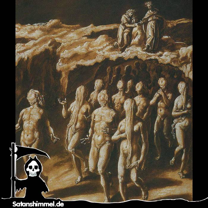 Der achte Höllenkreis ist in zehn Gräben unterteilt. Im vierten Graben blickt Dante auf die Seelen von Zauberern, Wahrsagern und Astrologen herab.