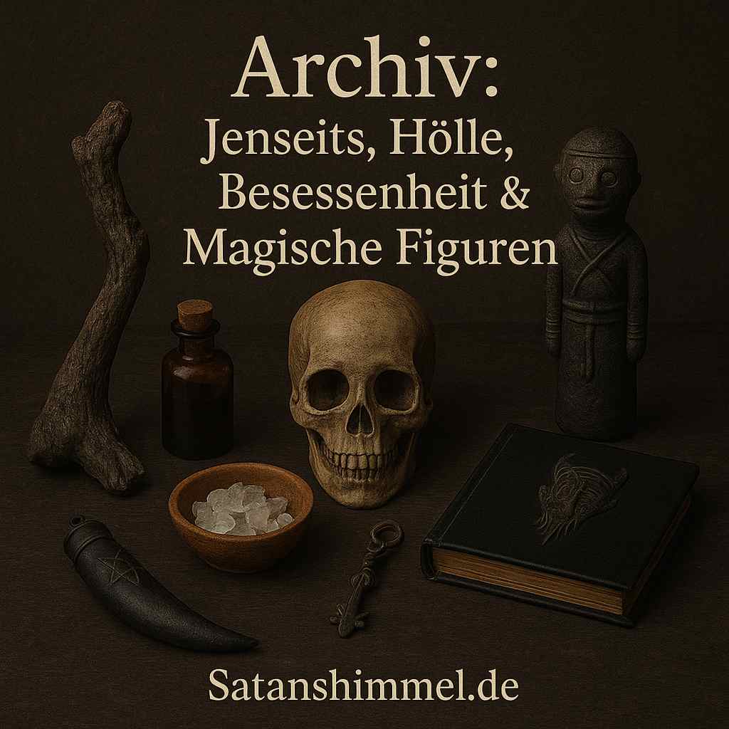 Die abgebildeten Gegenstände erinnern an rituelle Praktiken, die mit Vorstellungen von der Hölle, dämonischer Präsenz und okkulter Symbolik in Verbindung gebracht werden.