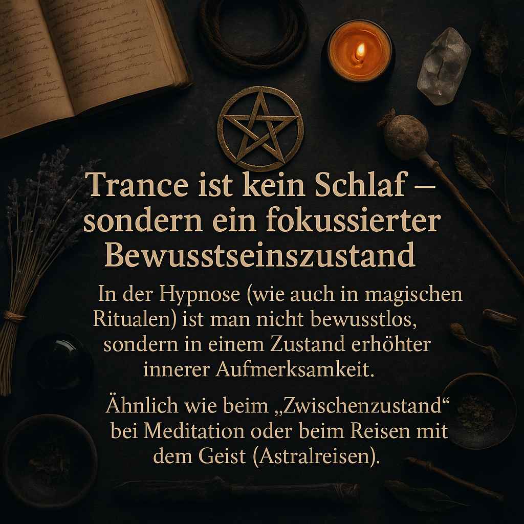 Die Trance in der Hypnose gilt in der Hexerei als Tor zur spirituellen Welt, durch das Rituale, Visionen und magische Wirkungen ermöglicht werden.
