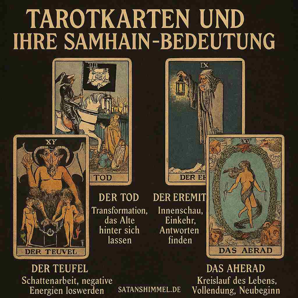 Tarot zu Samhain dient dazu, mithilfe der geöffneten Schleier zwischen den Welten tiefere Einsichten, spirituelle Führung und Klarheit für den kommenden Lebenszyklus zu erhalten.