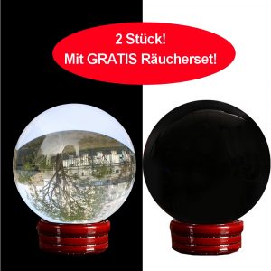 Doppelpack Kristallkugeln Obsidian + Klar mit Räucherset