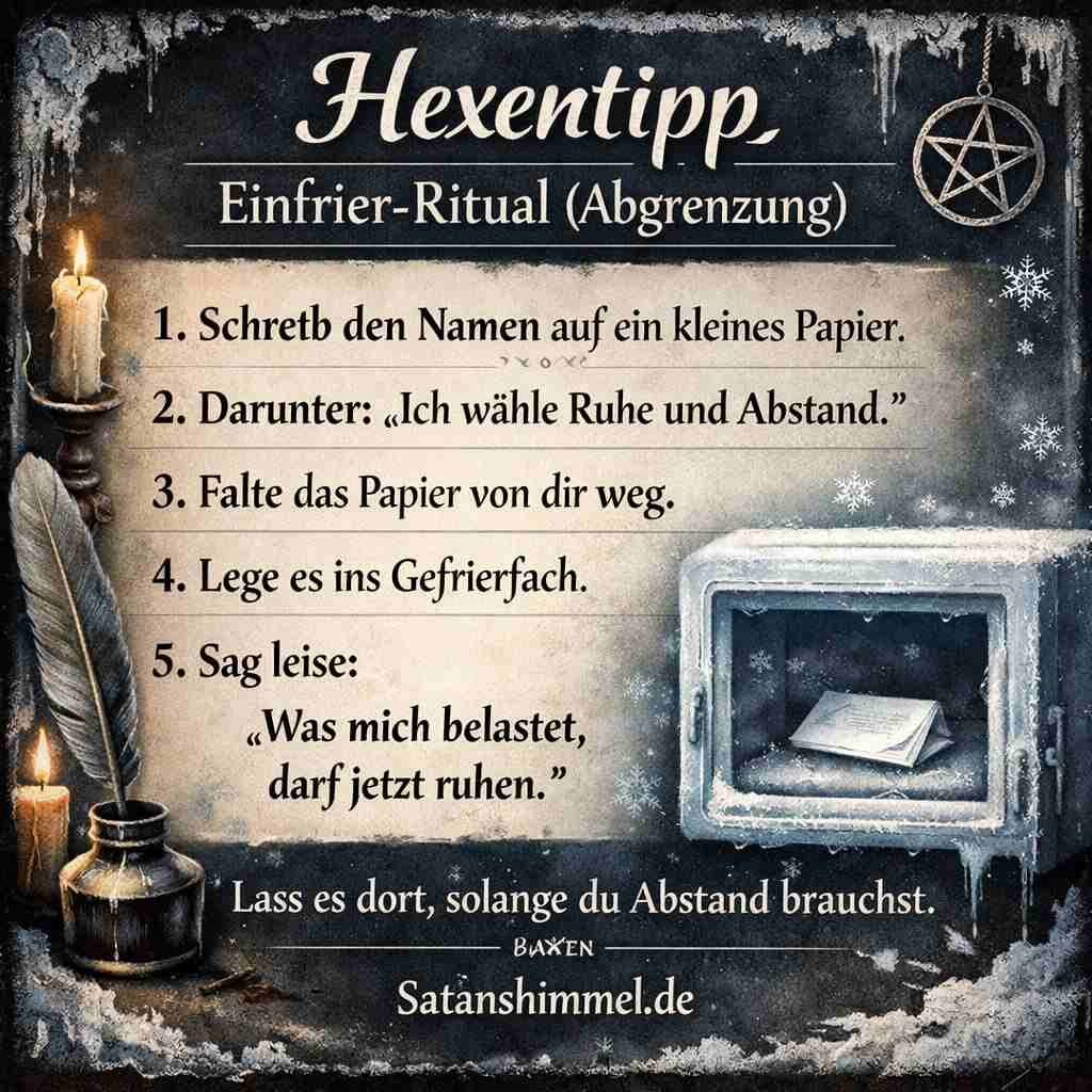 Das Einfrier-Ritual zur Abgrenzung symbolisiert das bewusste Stilllegen einer belastenden Person oder Situation, um innerlich Abstand und Ruhe zu schaffen.