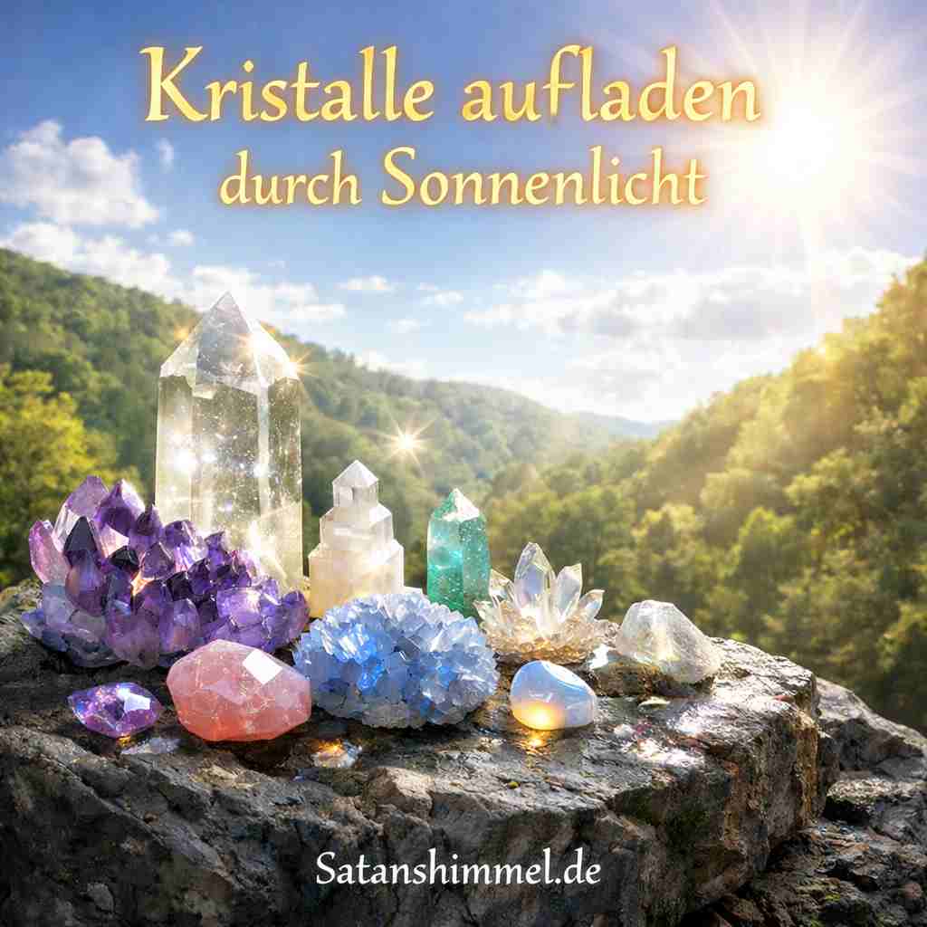 Das Aufladen im Sonnenlicht steht in der Hexenmagie für Aktivierung, Kraft und Vitalität, wobei die Kristalle mit dynamischer und durchsetzender Energie aufgeladen werden.