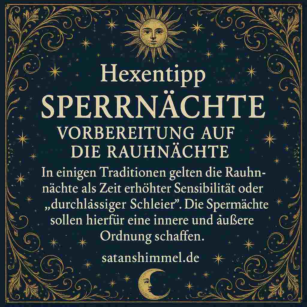 Die Sperrnächte stehen für das bewusste Abschließen des alten Jahres, während die Rauhnächte den Beginn des neuen Jahres einleiten und Raum für Visionen, Deutung und Neubeginn schaffen.