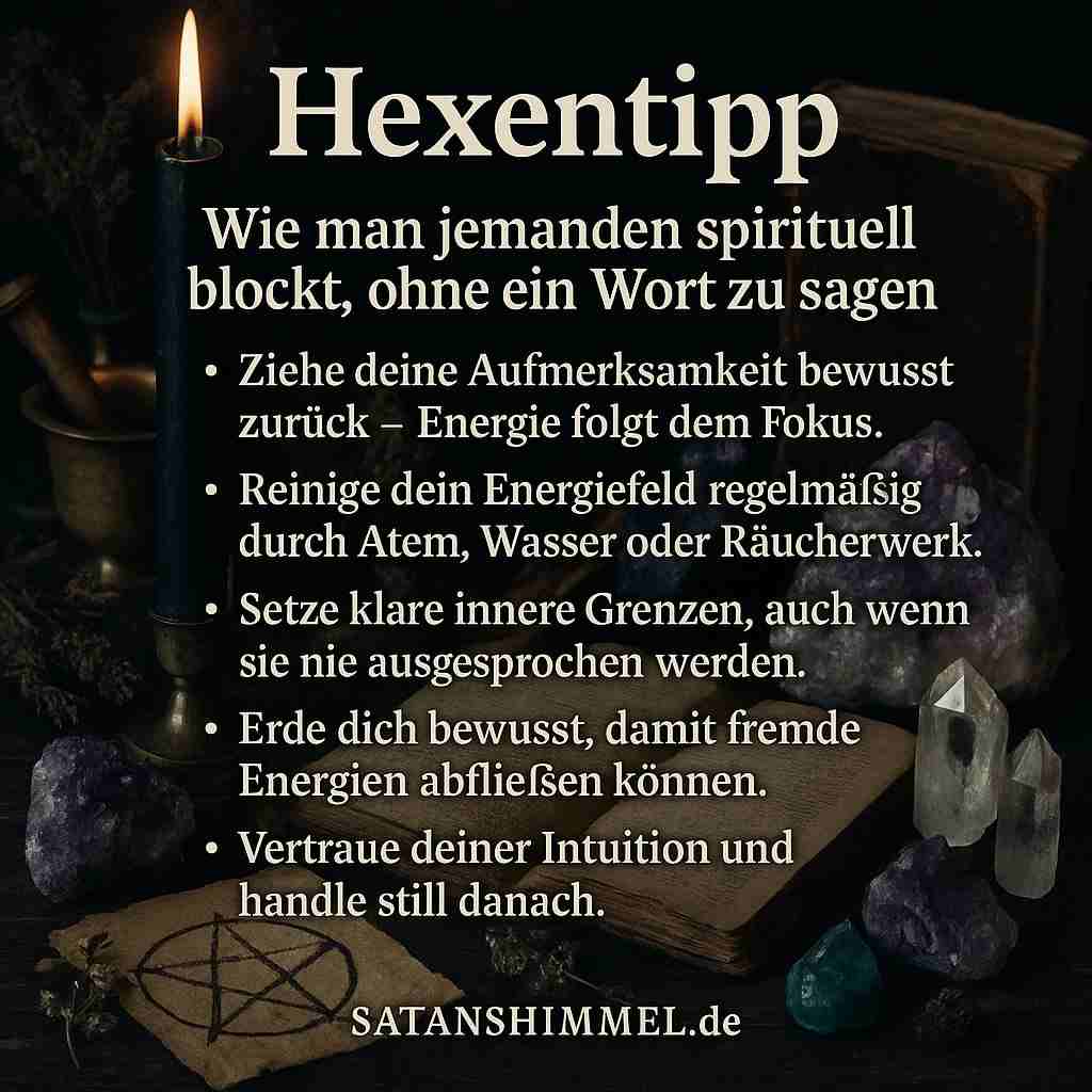 Spirituelles Blockieren bedeutet, die eigene Aufmerksamkeit bewusst zurückzuziehen, innere Grenzen zu setzen und einer Person oder Situation keine emotionale oder energetische Macht mehr über sich zu geben.