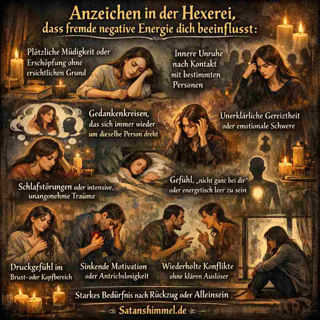 Anzeichen negativer Energie zeigen sich oft durch unerklärliche Erschöpfung, innere Unruhe, emotionale Schwere und das Gefühl, nicht ganz bei sich selbst zu sein.