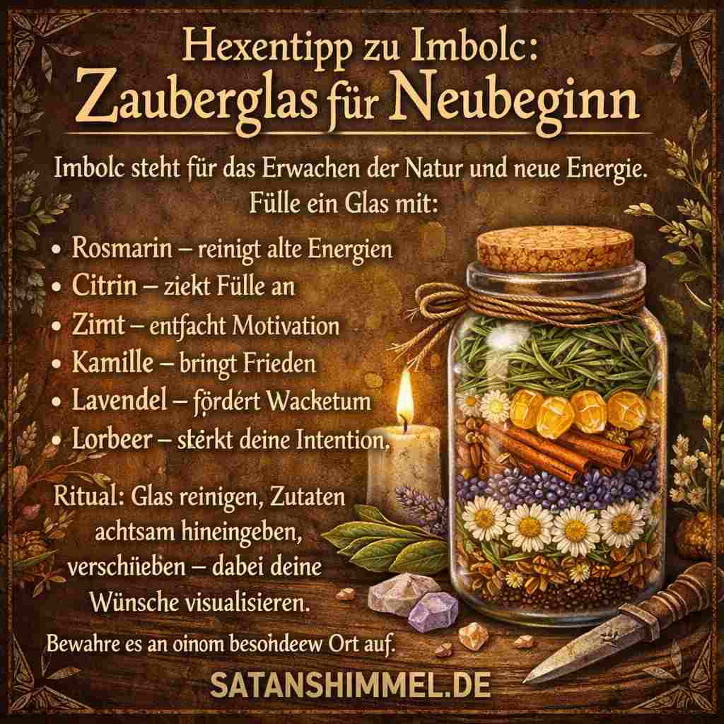Reinige dein Glas, fülle die Zutaten achtsam hinein, visualisiere dabei deine Wünsche und bewahre das verschlossene Zauberglas anschließend an einem besonderen Ort auf.