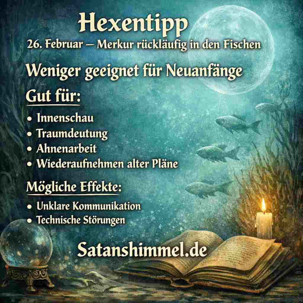 Merkur rückläufig in den Fischen lenkt den Fokus auf Innenschau, Traumarbeit und spirituelle Klärung und ist ideal, um alte Pläne zu überprüfen statt neue zu starten.
