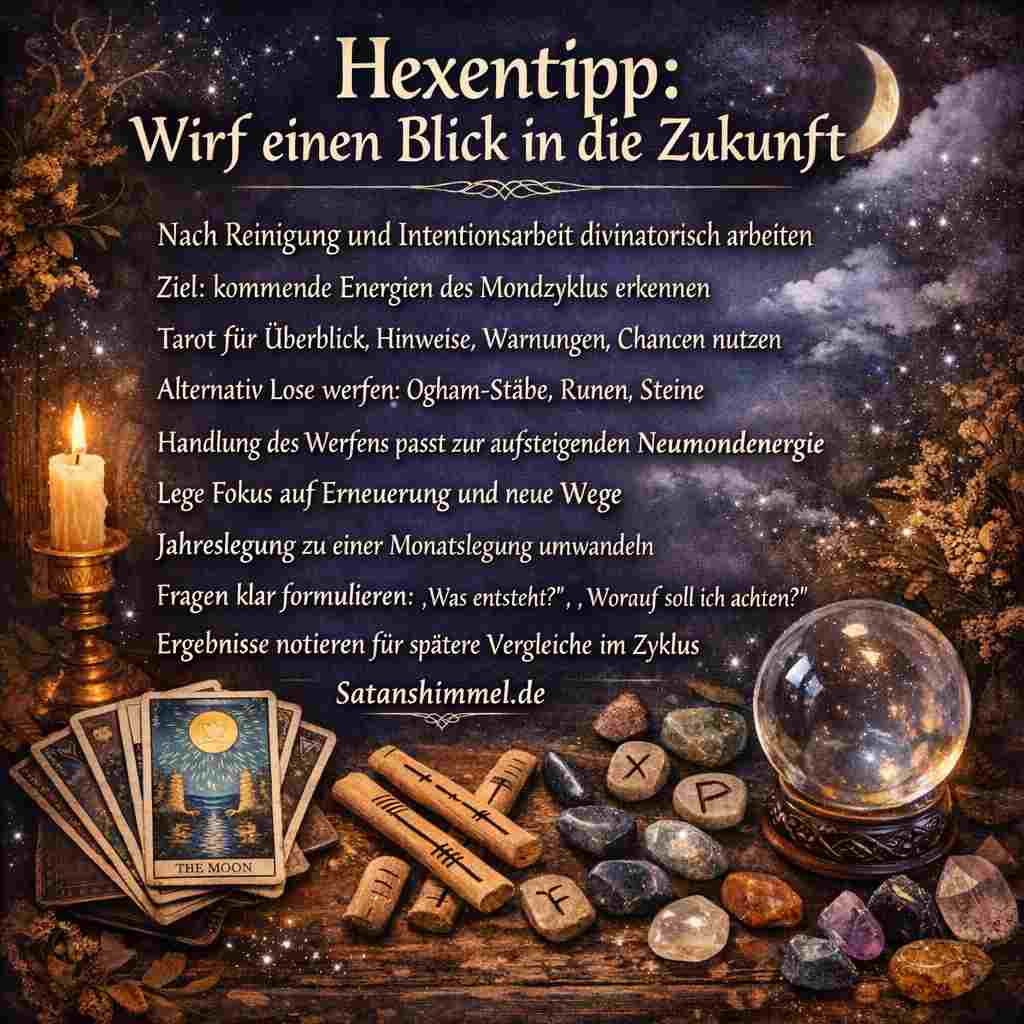 Dieses Ritual hilft dir, im Einklang mit der Neumondenergie kommende Entwicklungen zu erkennen, klare Impulse zu empfangen und neue Wege bewusst einzuleiten.