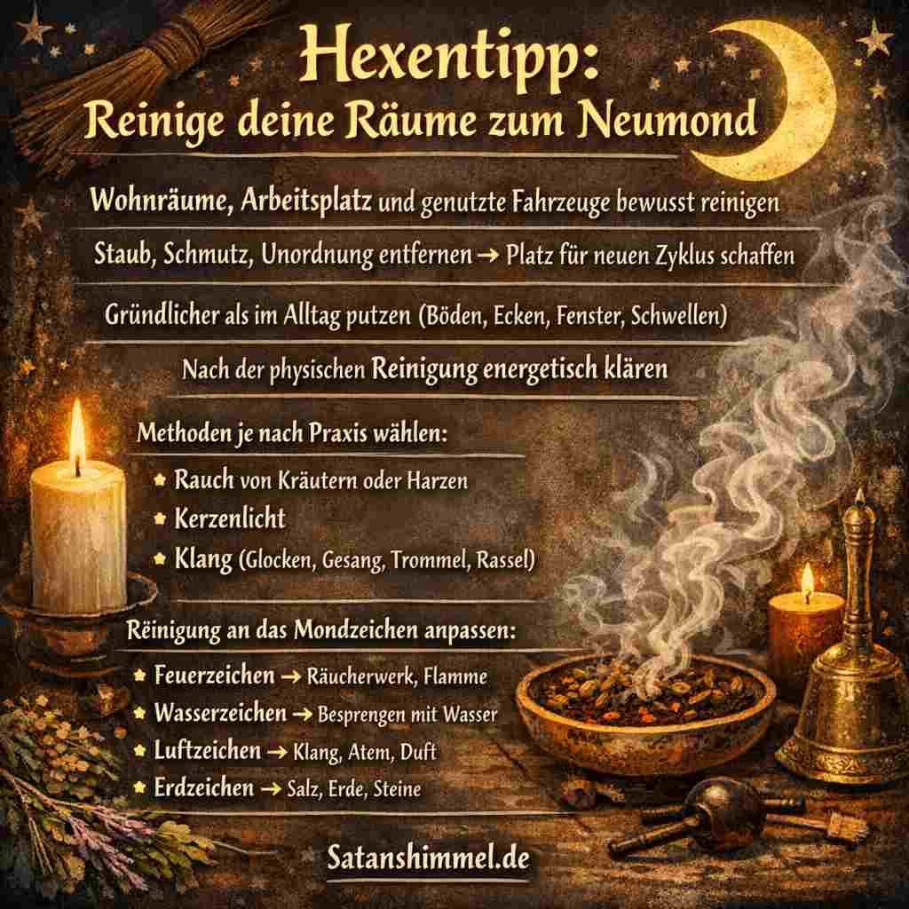 Das Ritual verbindet körperliches Putzen mit energetischer Klärung und richtet sich nach den Elementen des aktuellen Mondzeichens, um bewusst neue Kraft und Harmonie einzuladen.