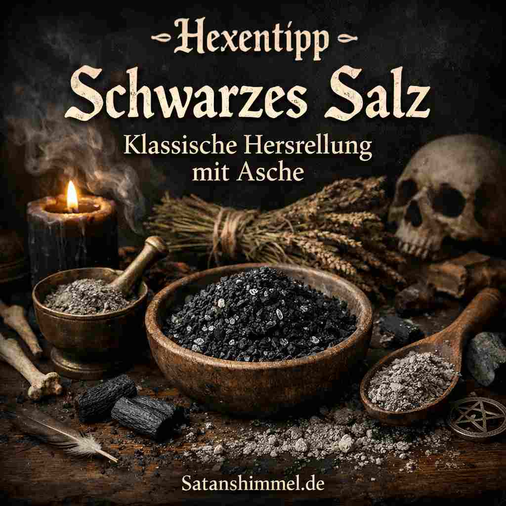 Schwarzes Salz mit Asche entsteht durch das Vermischen von gewöhnlichem Salz mit verbrannten Kräutern oder Ritualresten und gilt in der Hexerei als besonders wirksam für Schutz, Bannung und energetische Reinigung.