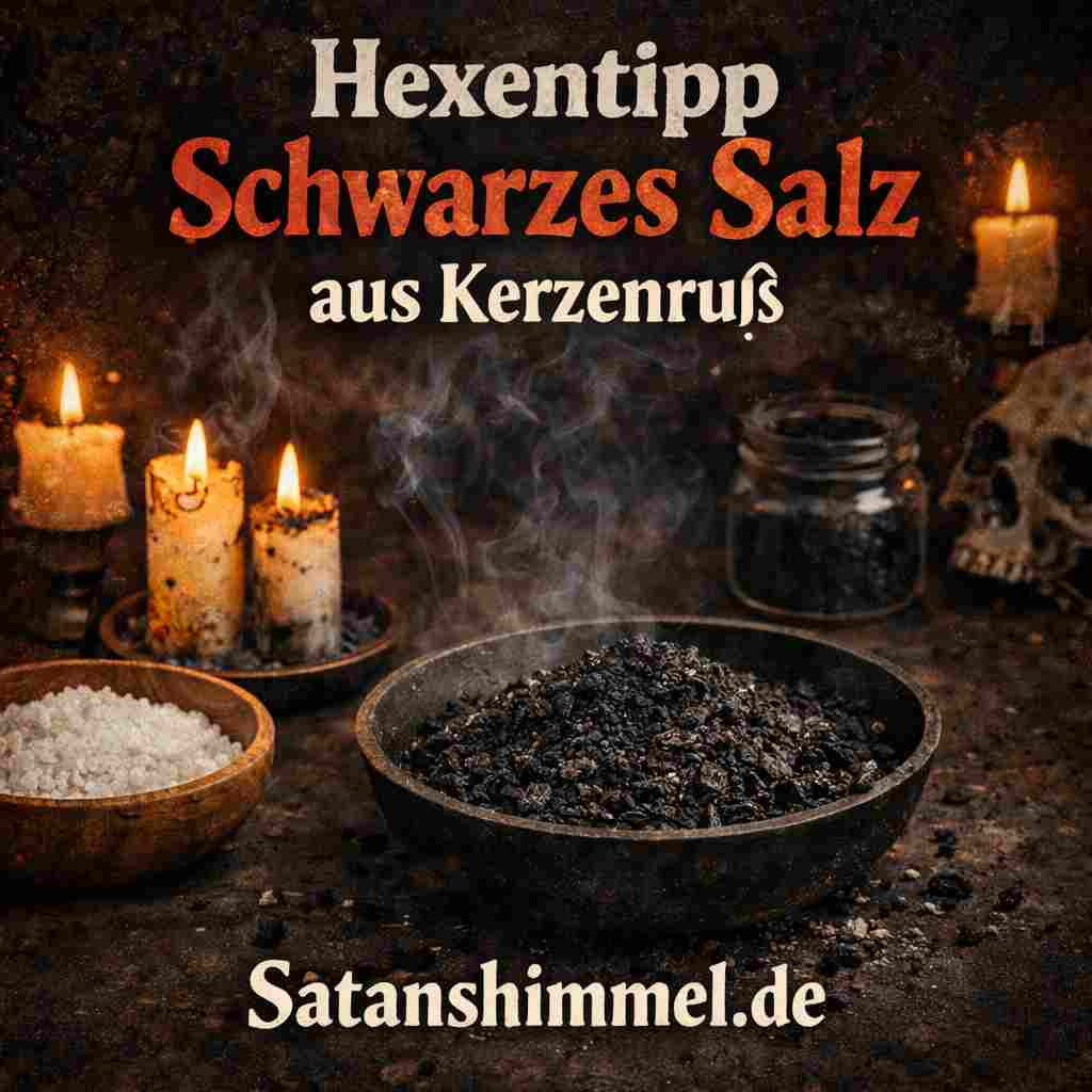 Schwarzes Salz mit Kerzenruß wird hergestellt, indem der dunkle Ruß einer schwarzen Kerze mit Salz vermischt wird, und gilt als besonders geeignet für Abwehrzauber, Schattenarbeit und das Lösen negativer Einflüsse.