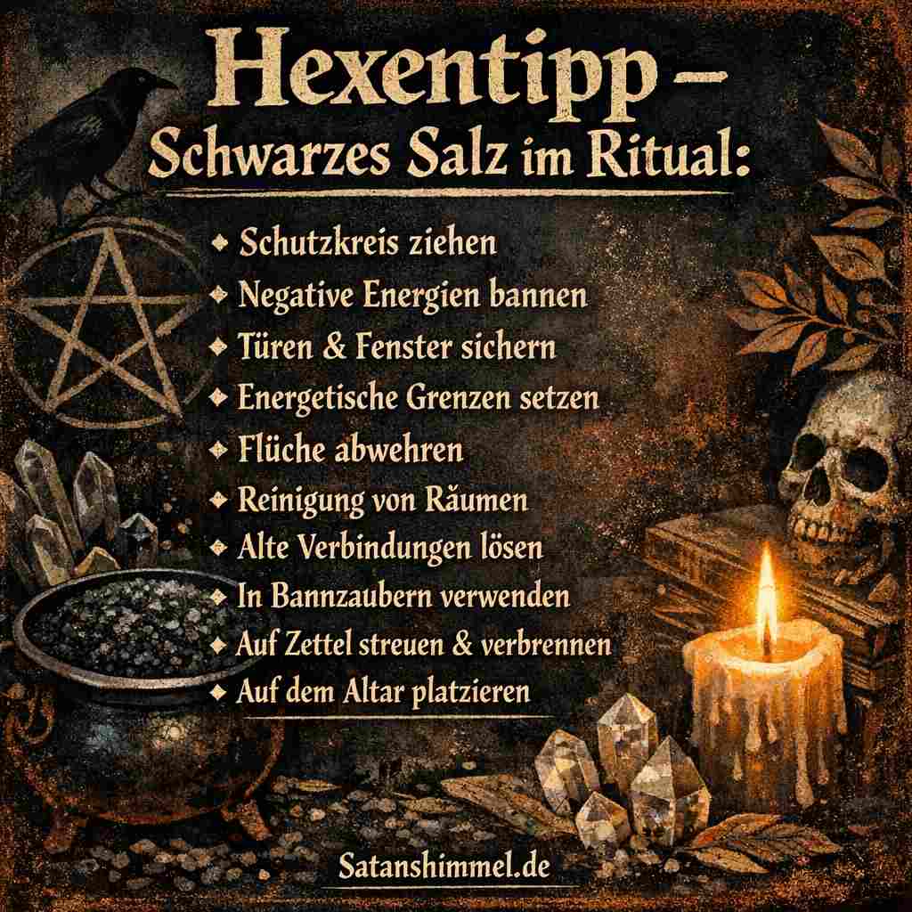 Schwarzes Salz wird in Ritualen häufig genutzt, um Schutz aufzubauen, negative Energien zu bannen und energetische Grenzen klar zu setzen.
