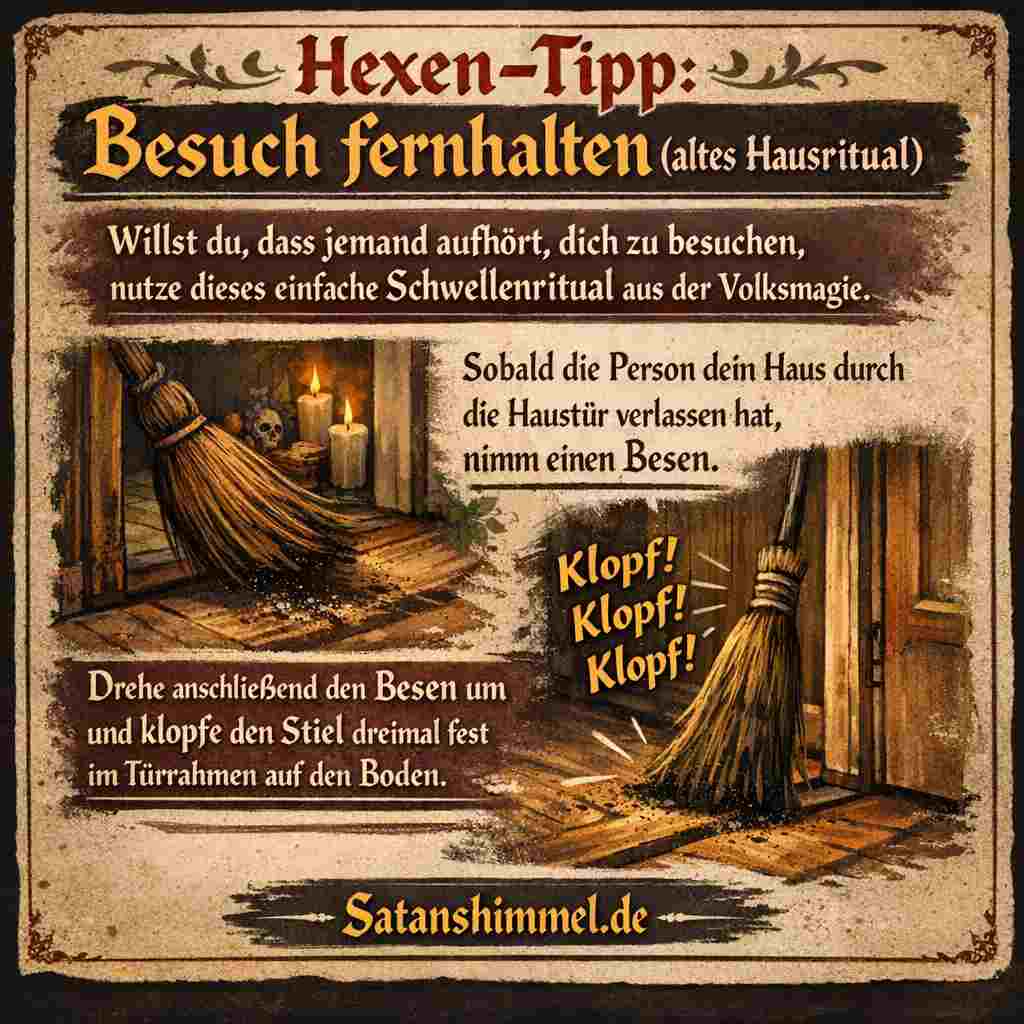 Das Ritual soll symbolisch die Schwelle des Hauses schließen und durch das dreimalige Klopfen Ordnung sowie Schutz im eigenen Zuhause bekräftigen.