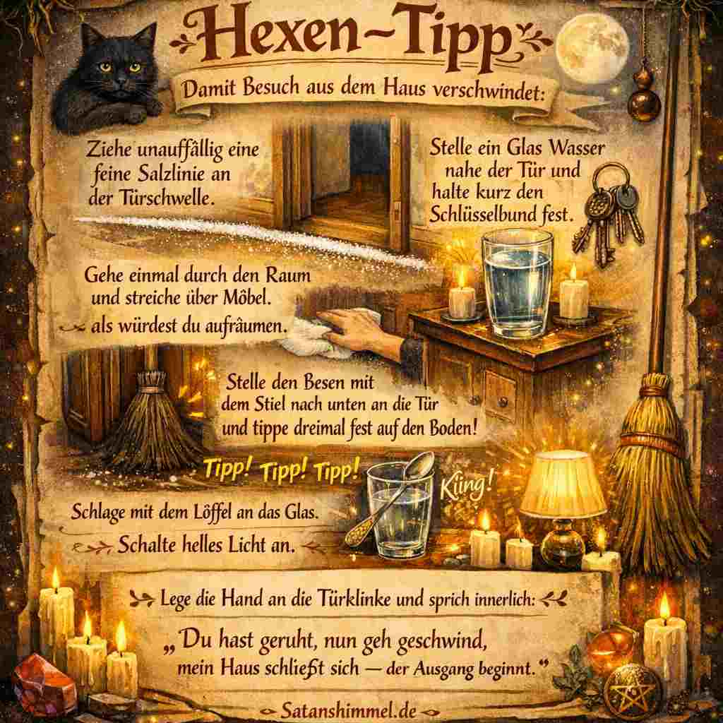 Ein kleines Ritual, das durch bewusste Handlungen und klare innere Absicht dabei helfen soll, unerwünschten Besuch energetisch zum Aufbrechen zu bewegen.
