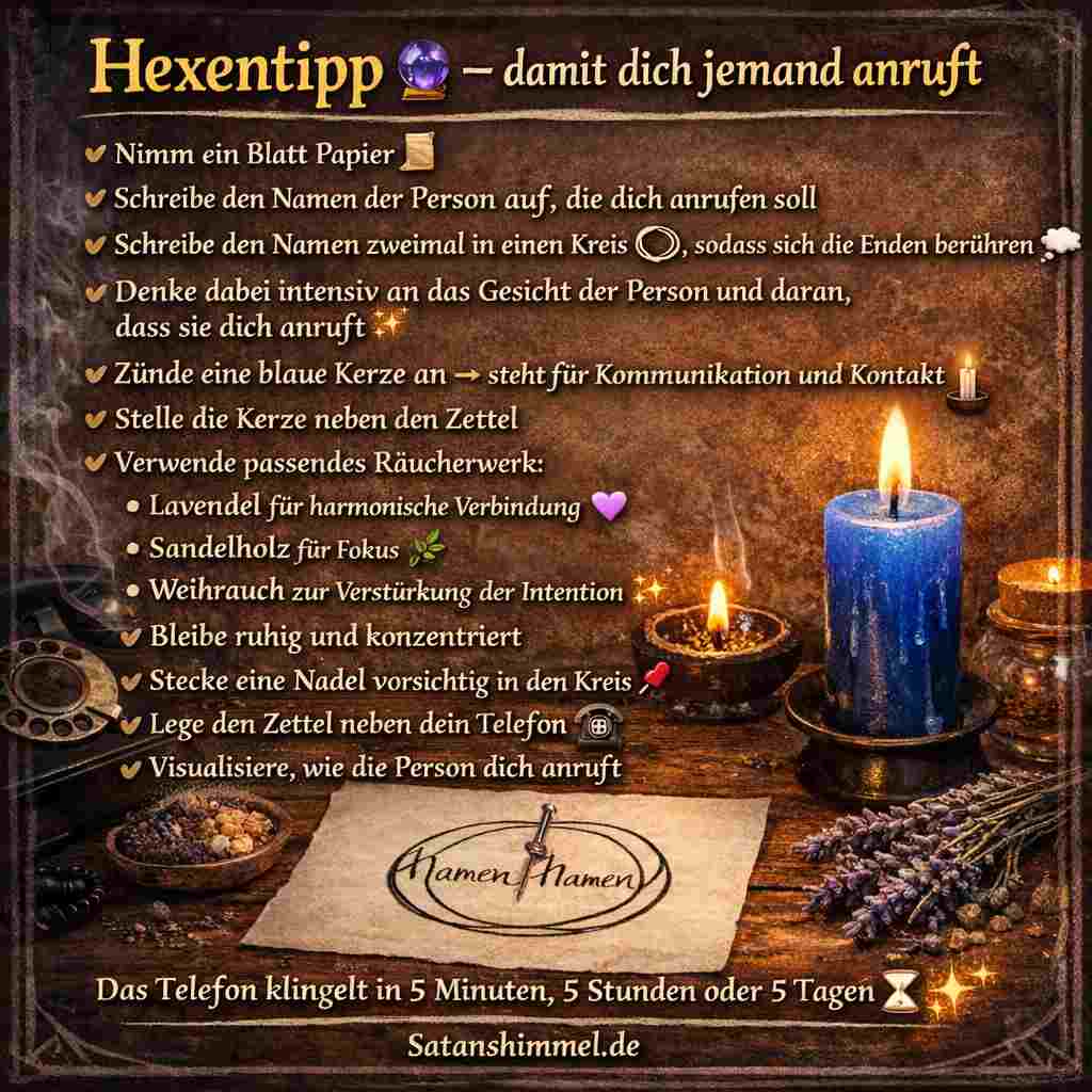 Dieses Ritual richtet die Verbindung zwischen dir und der gewünschten Person aus und fokussiert deine Gedanken gezielt auf eine Kontaktaufnahme.