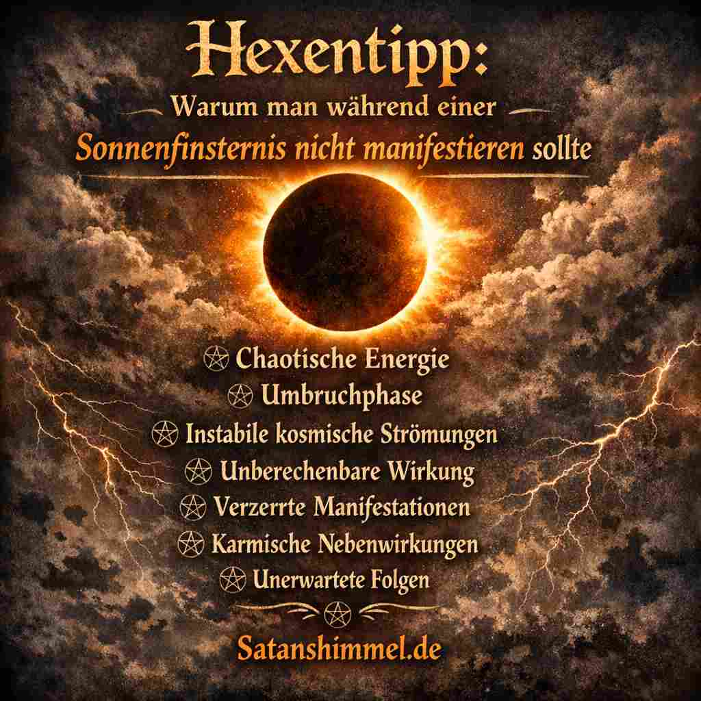 Beim Manifestieren während einer Sonnenfinsternis ist Vorsicht geboten, da die Energien im Umbruch sind und Wünsche sich unvorhersehbar oder verzerrt entfalten können.