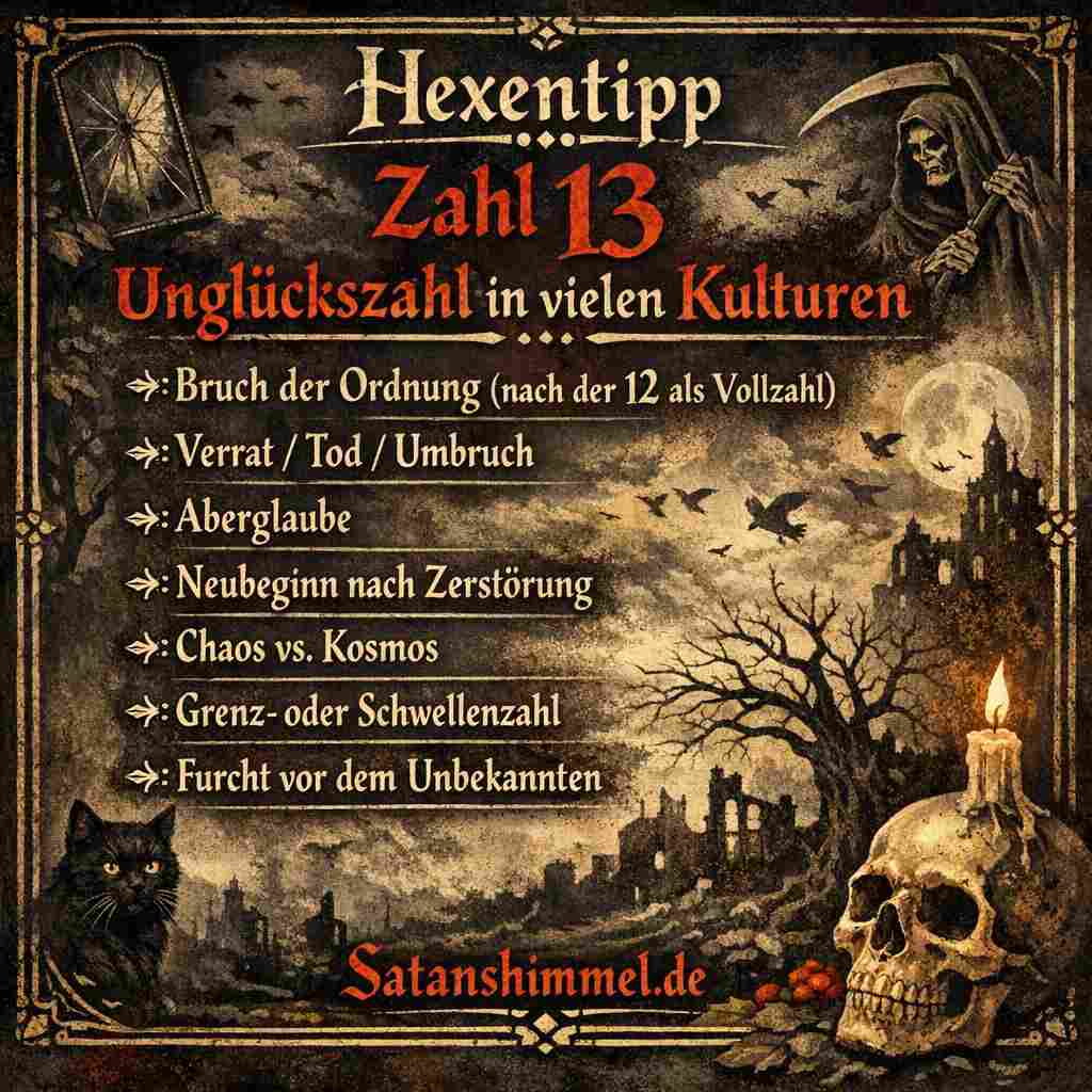 Im Volksglauben galt der Freitag der 13. oft als besonders machtvoller Tag für den Hexensabbat, da die Kombination aus dem vermeintlichen Unglückstag und der "teuflischen" Zahl 13 die magische Energie für Rituale und Zusammenkünfte verstärken sollte.
