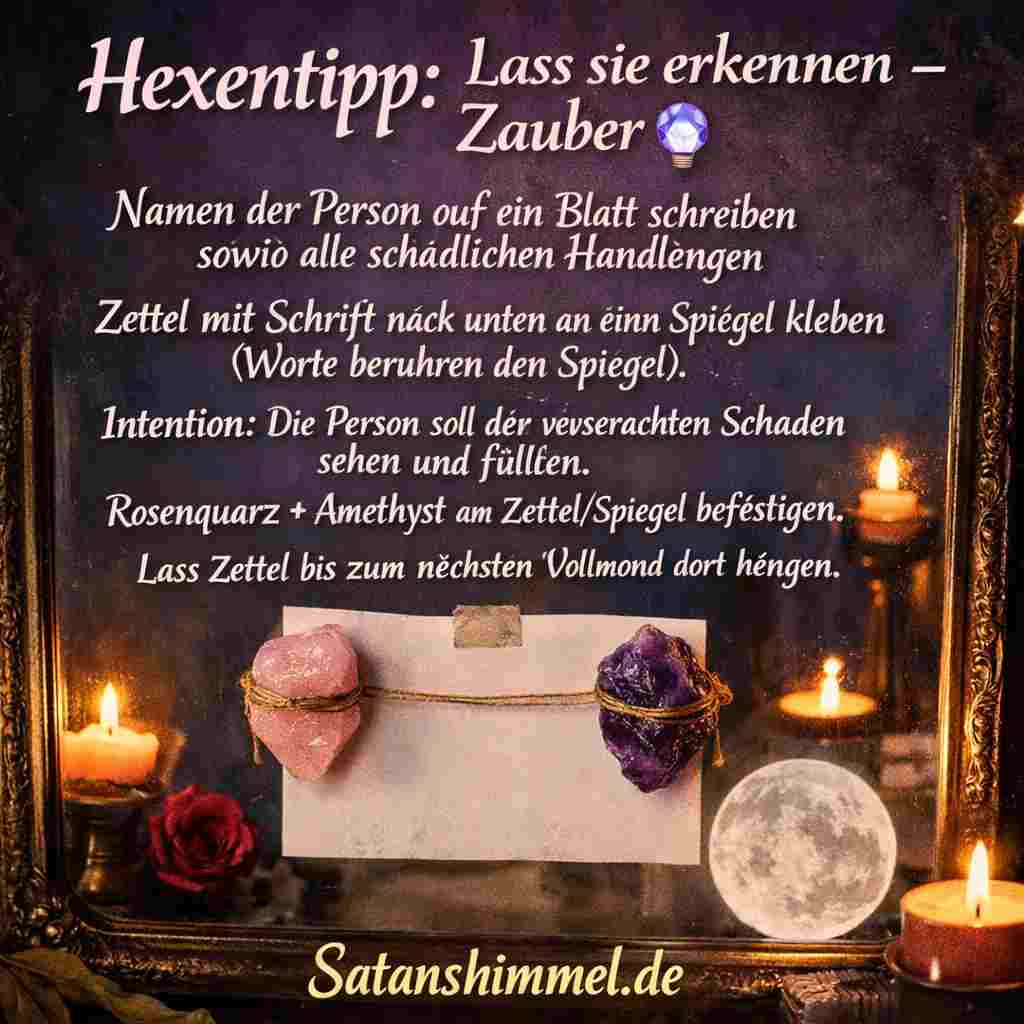 Dieses Ritual lässt die Person den von ihr verursachten Schaden erkennen, fühlen und die Folgen ihres Handelns bewusst wahrnehmen.