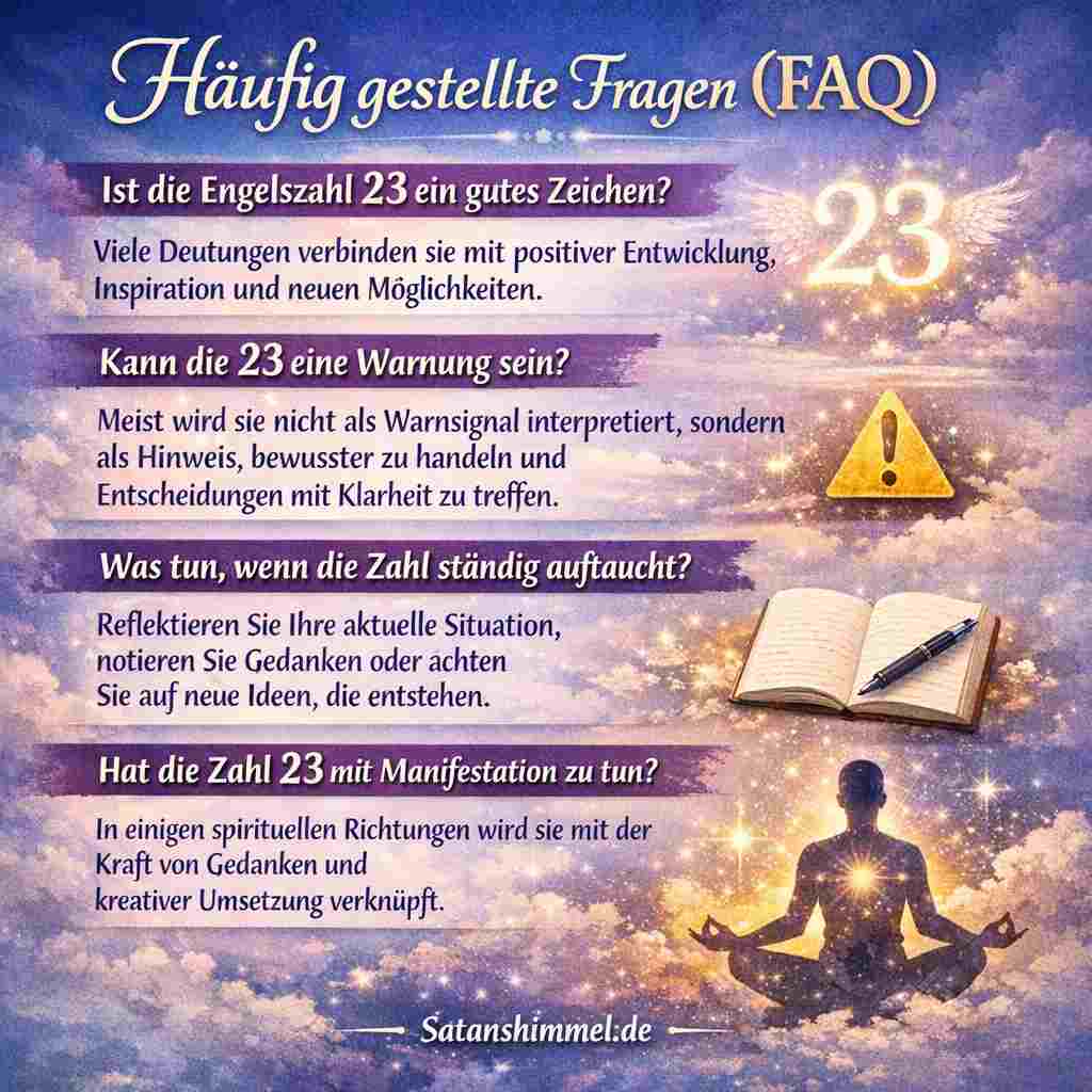 Kurz gesagt vermittelt die Engelszahl 23 eine überwiegend positive Bedeutung, die mit Inspiration, bewussten Entscheidungen und kreativer Umsetzung verbunden wird.