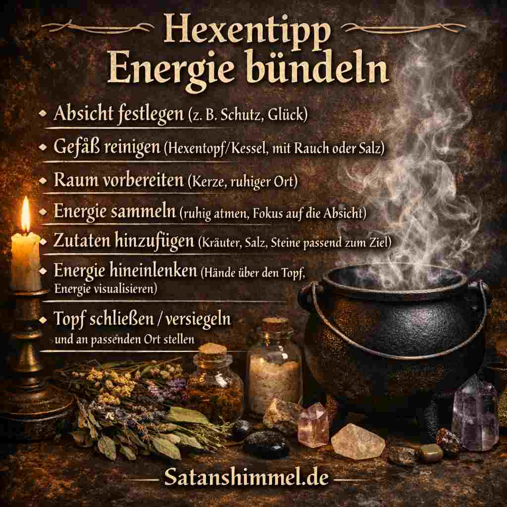 Beim Energie bündeln in der Hexerei wird die eigene Konzentration und Absicht bewusst gesammelt und in ein Objekt, Ritual oder Ziel gelenkt.