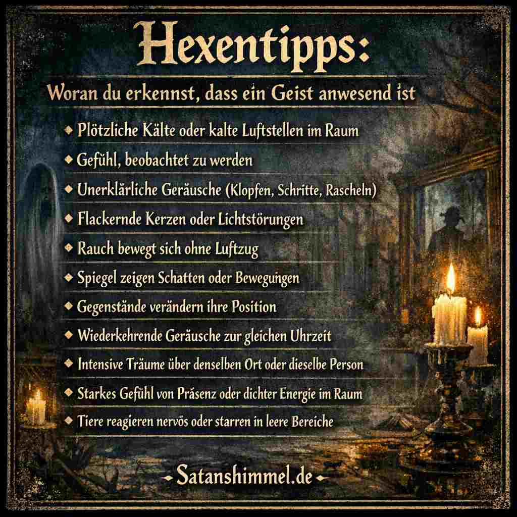 Wenn sich ohne erklärbaren Grund Kälte, Geräusche oder Bewegungen zeigen, interpretieren manche Menschen dies als Hinweis auf eine mögliche geistige Präsenz.