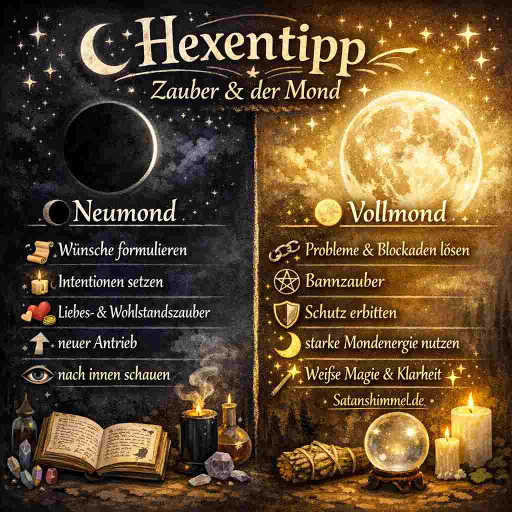 Nutze den Neumond, um Wünsche und Intentionen zu setzen, und den Vollmond, um Blockaden zu lösen und kraftvolle Schutz- sowie Klarheitsrituale durchzuführen.