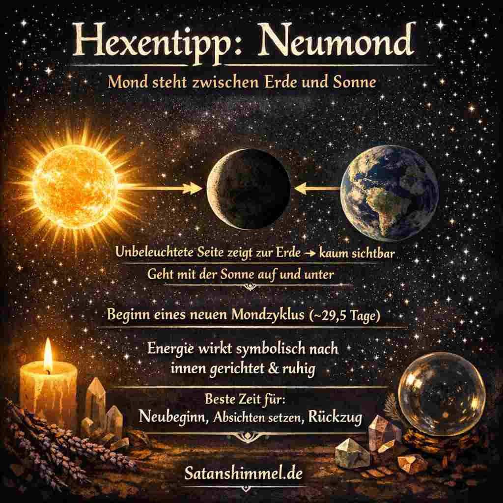 Den Neumond erkennt man daran, dass der Mond am Himmel kaum oder gar nicht sichtbar ist, weil seine unbeleuchtete Seite zur Erde zeigt.