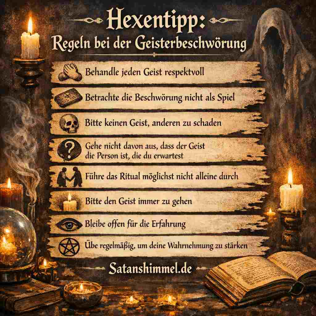 Bei einer Geisterbeschwörung gilt als wichtige Regel, jeden Geist respektvoll zu behandeln und das Ritual ernst zu nehmen.