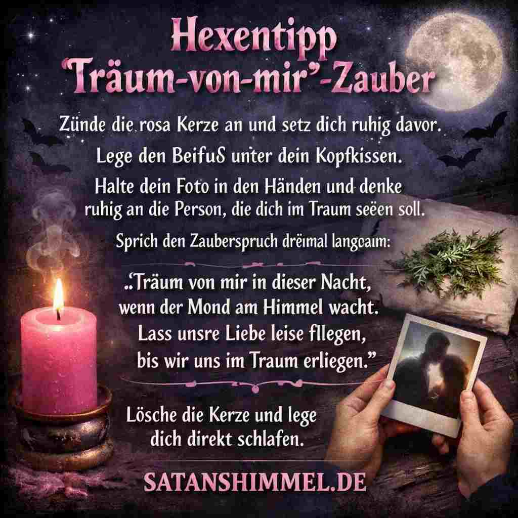 Dieses Ritual soll bewirken, dass die gewünschte Person in der Nacht von dir träumt.