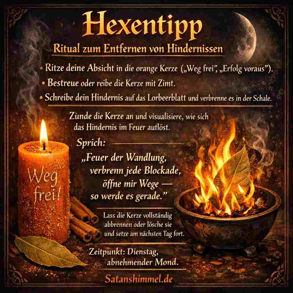 Dieses Ritual entfernt Blockaden und öffnet dir neue Wege, indem die Kraft des Feuers Hindernisse verbrennt und Raum für Erfolg und Fortschritt schafft.