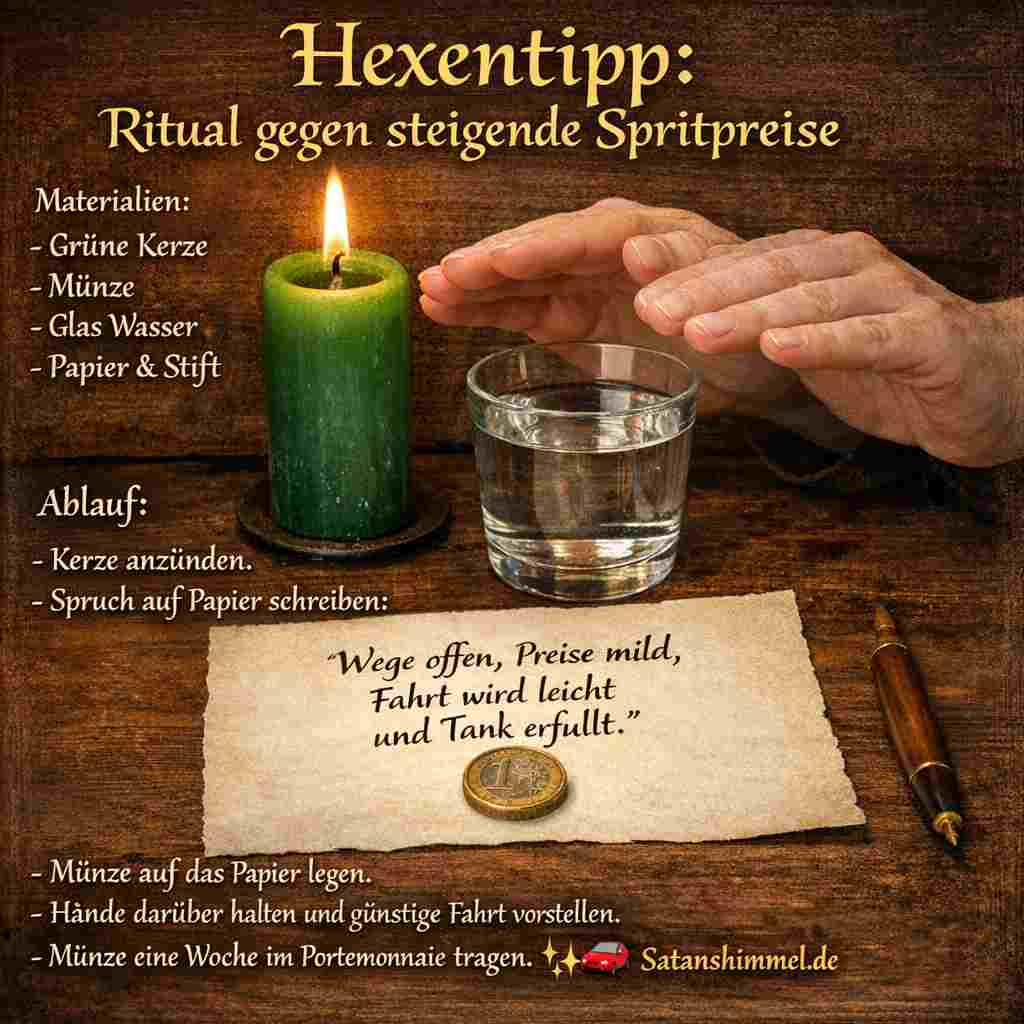 Dieses kleine Ritual hilft dabei, deine Absicht auf günstige Fahrten, finanzielle Entlastung und entspanntere Tankmomente zu richten.