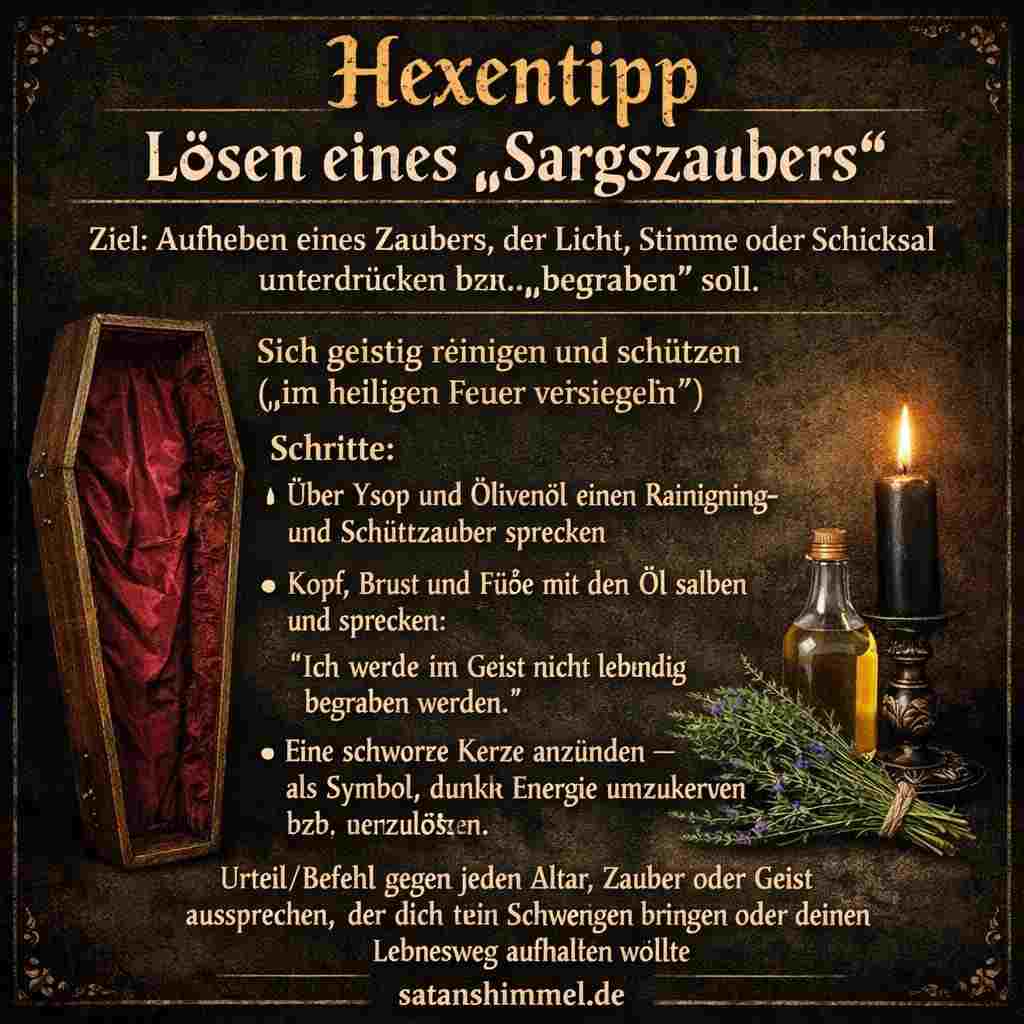 Das Ritual löst symbolisch einen „Sargszauber“, der Licht, Stimme oder Lebensweg begraben sollte, und stellt geistige Freiheit und Schutz wieder her.