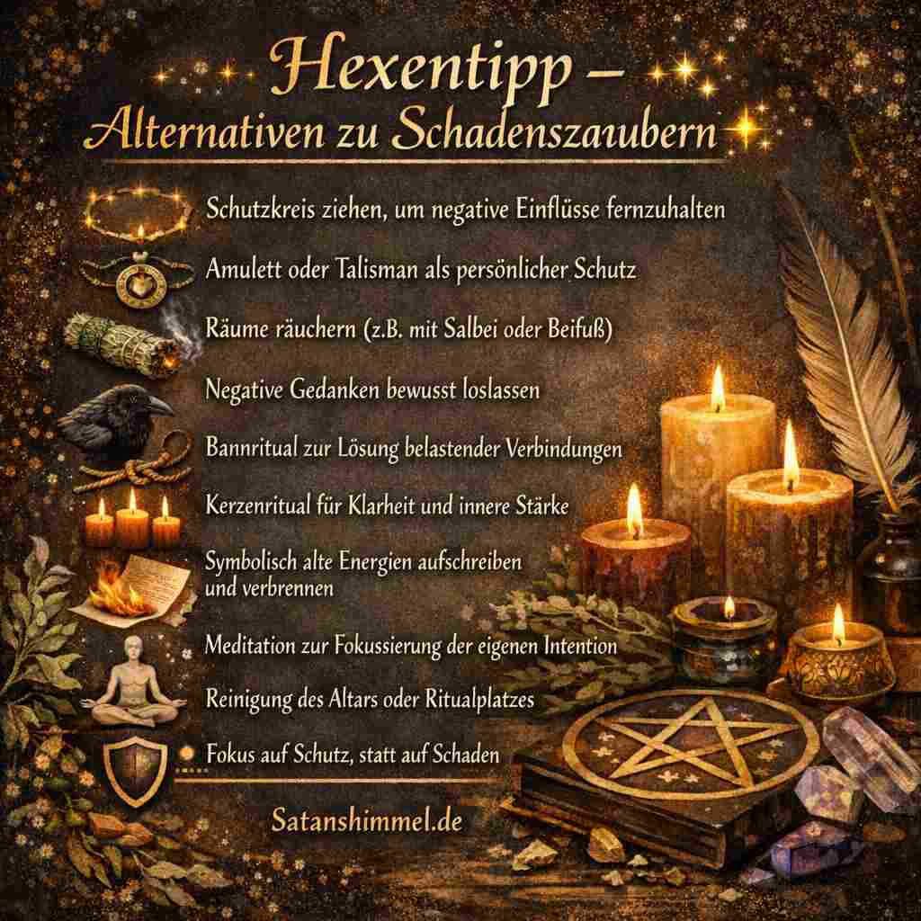 Alternativen zu Schadenszaubern in der Hexerei richten den Fokus auf Schutz, Reinigung und persönliche Stärkung, statt auf negative Beeinflussung anderer.