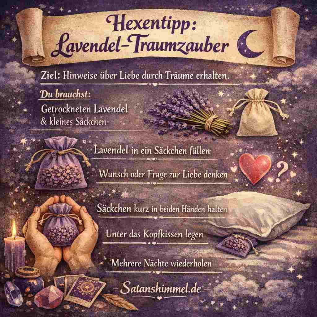 In der Hexerei werden Traumzauber genutzt, um über Träume Botschaften des Unterbewusstseins zu erhalten, Gefühle zu klären oder Hinweise auf Liebe und Beziehungen zu erkennen.