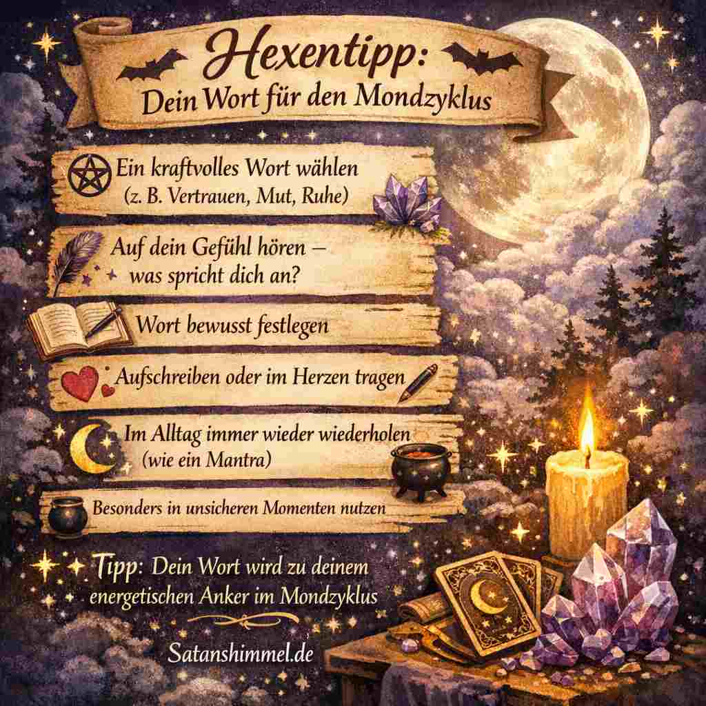 Das Ritual hilft dir, durch ein bewusst gewähltes Wort innere Klarheit, Stabilität und Verbindung zu dir selbst zu stärken – besonders in den wechselnden Energien des Mondzyklus.