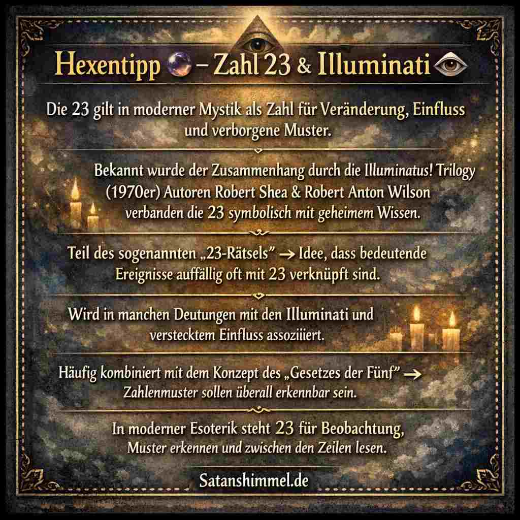 In moderner Esoterik steht 23 für Beobachtung, Muster erkennen und zwischen den Zeilen lesen.