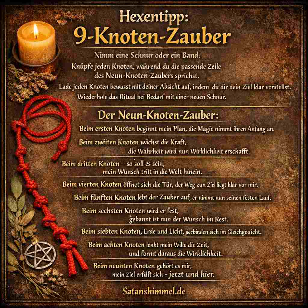 Beim 9-Knoten-Zauber bindest du mit jedem einzelnen Knoten bewusst eine bestimmte Absicht oder Energie, sodass sich deine gewünschte Wirkung Schritt für Schritt entfalten und schließlich manifestieren kann.