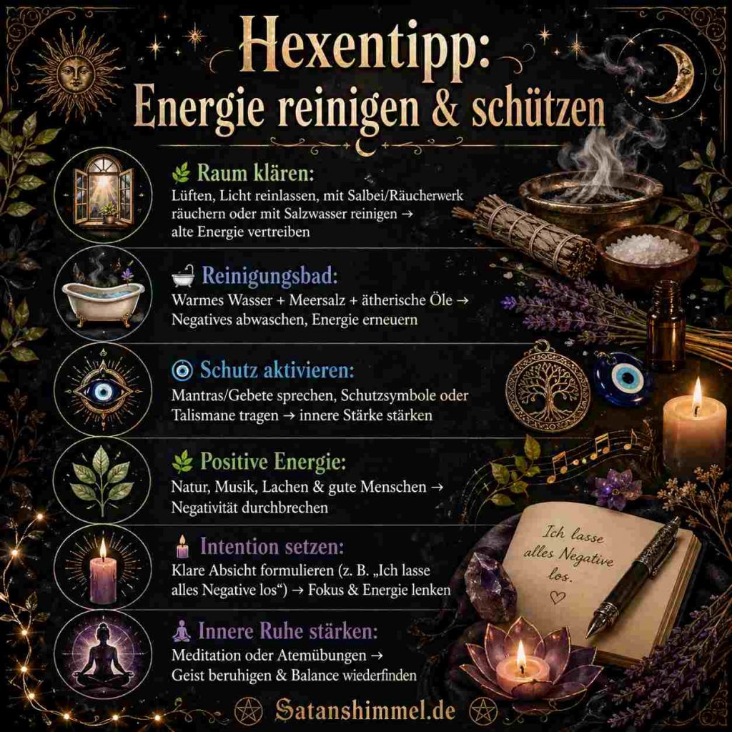 Energie zu reinigen bedeutet, negative Energien und Flüche bewusst zu lösen, loszulassen und sich durch klare Intention sowie positive Rituale innerlich zu stärken.