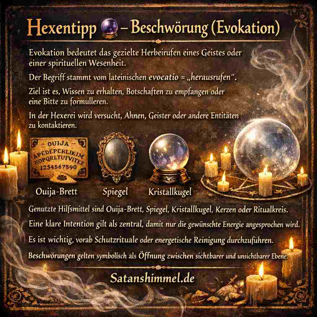 In der Magie werden Kerzen, Spiegel, Kristallkugeln, Pendel und Ouija-Bretter genutzt, um Geister zu beschwören.