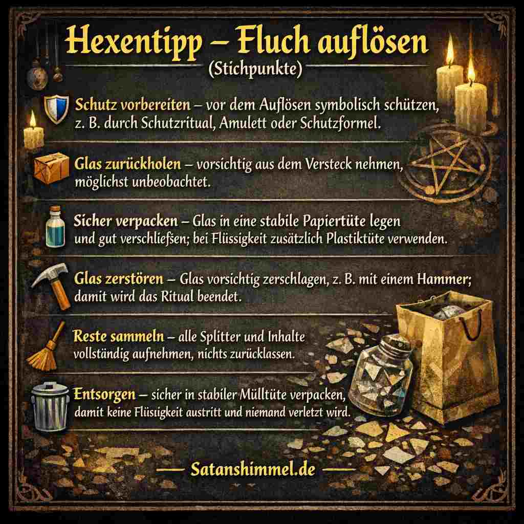 Es gilt als schwierig, einen Fluch innerhalb der sogenannten schwarzen Magie aufzulösen, da Rituale oft bewusst komplex gestaltet werden.