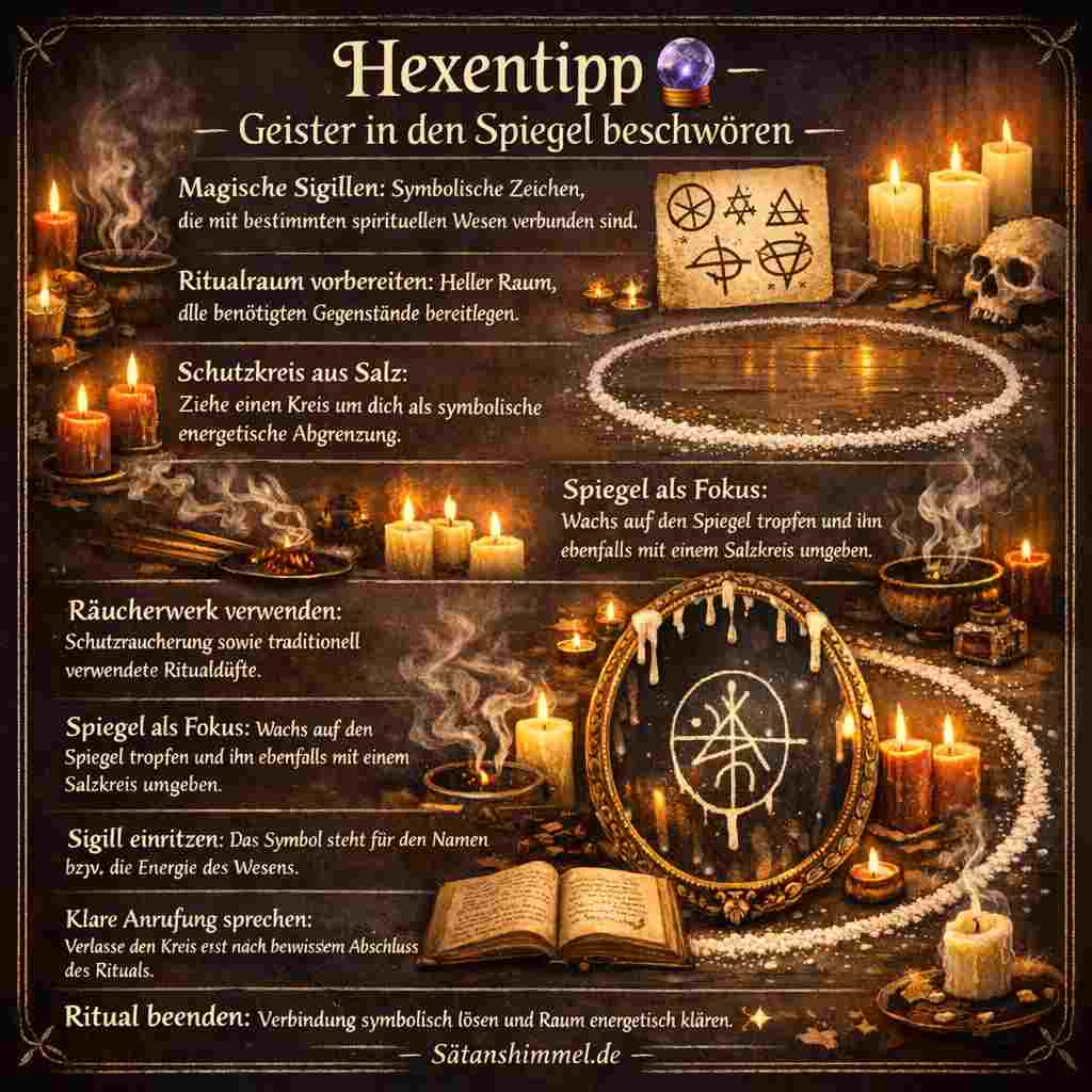 Geister im Spiegel zu beschwören ist ein esoterisches Ritual, bei dem ein Spiegel als symbolischer Fokus dient, um Kontakt zu spirituellen Ebenen herzustellen.