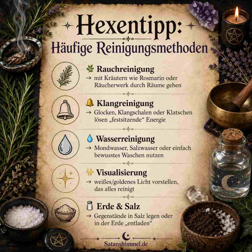 In der Hexerei dient Reinigung dazu, negative oder stagnierende Energien zu lösen und Raum für Klarheit, Schutz und neue Absichten zu schaffen.