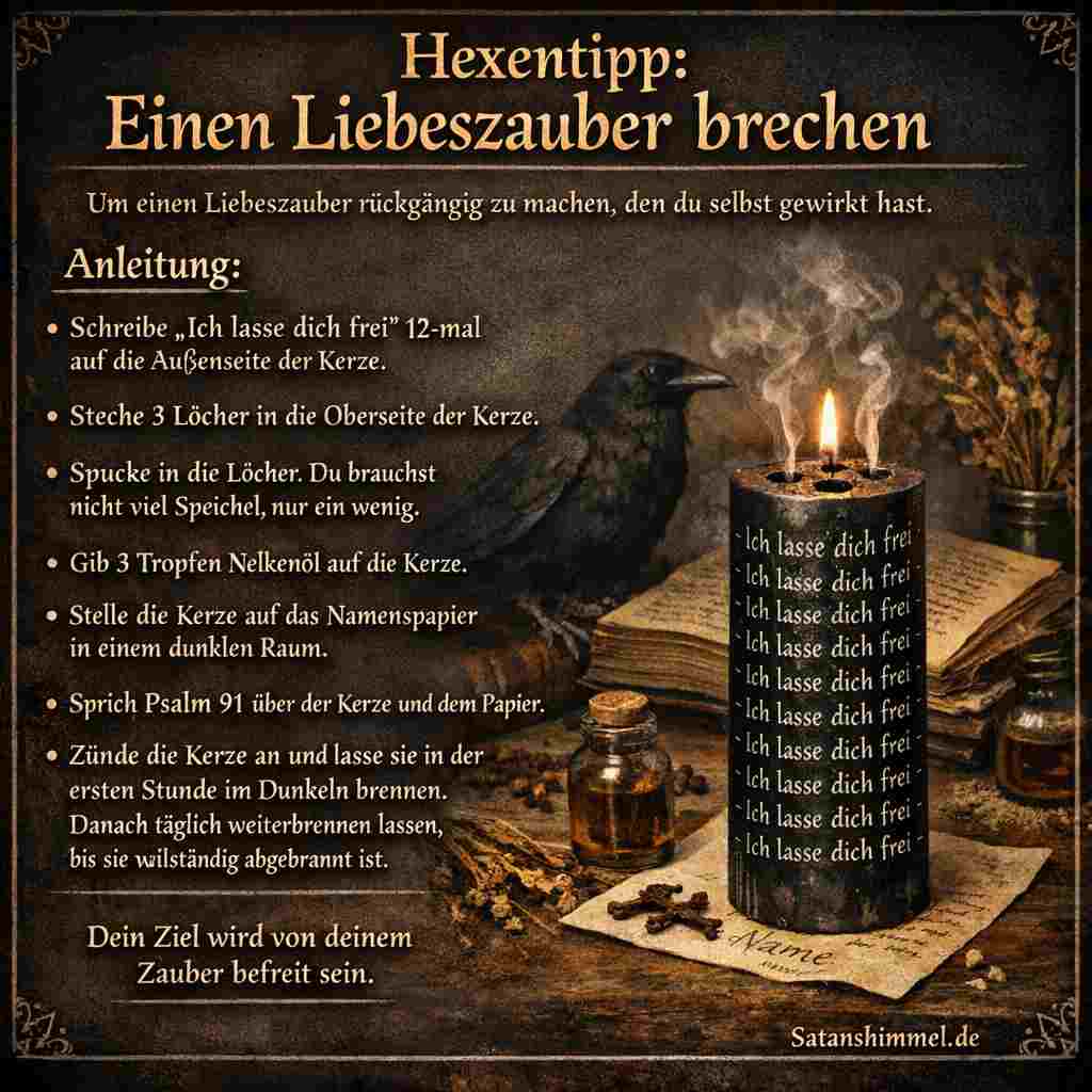 Ein Liebeszauber brechen bedeutet, die emotionale oder energetische Bindung bewusst aufzulösen, um beiden Beteiligten ihre Freiheit zurückzugeben.