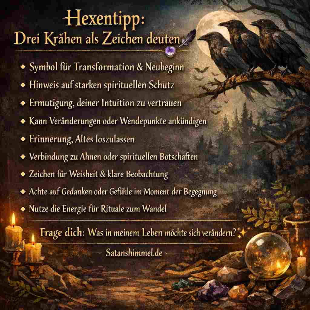 Mehrere Krähen gelten spirituell oft als Zeichen für verstärkte Botschaften, kollektive Energie und tiefgreifende Veränderungen, die Aufmerksamkeit und bewusste Wahrnehmung erfordern.