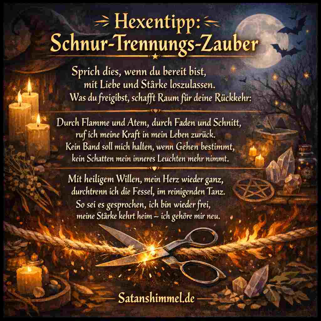 Der Schnur-Trennungszauber ist ein kraftvolles Ritual, das symbolisch alte Bindungen löst, um emotional frei zu werden und neue Energie für den eigenen Weg zu gewinnen.